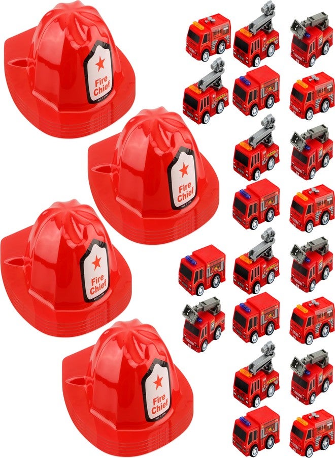 Flotory 40 Pcs Kids Firefighter Party Favors Inlcude 20 Plastic Firefighter Helmet 20 Mini Pullback Fire Engine Trucks Toy Fire Chief Hat for Boys Girls Bag Filler Gift Costume Accessory - Image 1